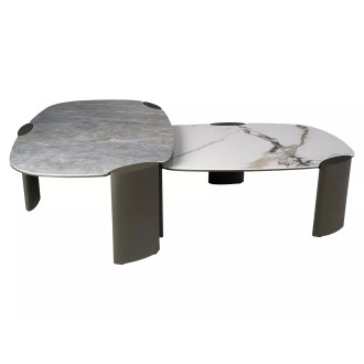 Stolik nowoczesny z nieregularnym blatem Adoro A 105x65cm ceramika amber bianco / ciemna miedź Signal