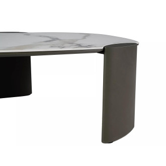 Stolik nowoczesny z nieregularnym blatem Adoro A 105x65cm ceramika amber bianco / ciemna miedź Signal