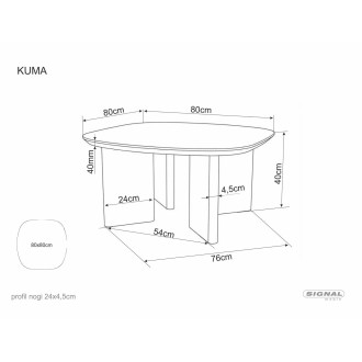 Stolik kwadratowy fornirowany w stylu japadni Kuma 80x80cm dąb Signal