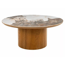 Stolik okrągły na jednej nodze z ceramicznym blatem Rondo 80cm dąb Signal