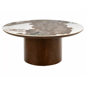 Stolik okrągły na jednej nodze z ceramicznym blatem Rondo 80cm orzech Signal