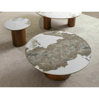 Stolik okrągły na jednej nodze z ceramicznym blatem Rondo 80cm orzech Signal