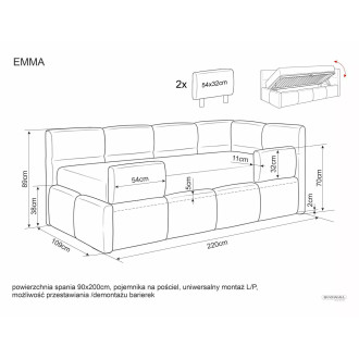 Łóżko jednoosobowe z pojemnikiem Emma Raven 90x200cm beżowe Signal