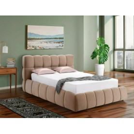 Łóżko pikowane z pojemnikiem Parma Velvet 140x200cm ciemny beż Signal