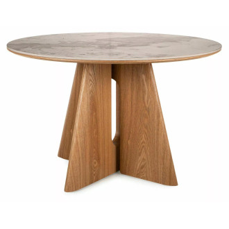 Stół okrągły z ceramicznym blatem Alzano Ceramic 120cm pandoro / dąb Signal