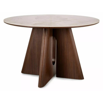 Stół okrągły z ceramicznym blatem Alzano Ceramic 120cm pandoro / orzech Signal