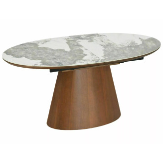 Stół owalny na jednej nodze rozkładany Marocco Ceramic 160-200x90cm ceramika / orzech Signal