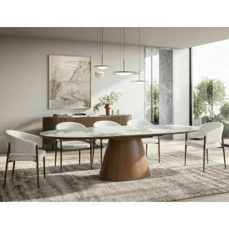 Stół owalny na jednej nodze rozkładany Marocco Ceramic 160-200x90cm ceramika / orzech Signal