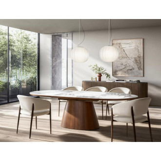 Stół owalny na jednej nodze rozkładany Marocco Ceramic 160-200x90cm ceramika / orzech Signal