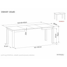 Stół prostokątny rozkładany Oskar 120-200x80cm dąb cremona torro / kaszmir Signal