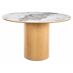 Stół okrągły na jednej nodze Rondo Ceramic 120cm ceramika / dąb Signal