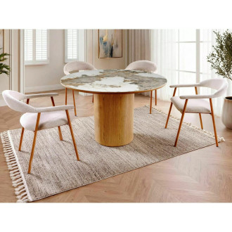 Stół okrągły na jednej nodze Rondo Ceramic 120cm ceramika / dąb Signal