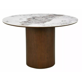 Stół okrągły na jednej nodze Rondo Ceramic 120cm ceramika / orzech Signal
