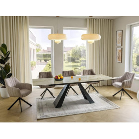 Stół nowoczesny z ceramicznym rozkładanym blatem Salvadore Ceramic 160-240x90cm onice oro / czarny mat Signal