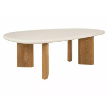 Stolik z mikrocementu z nieregularnym blatem na dębowej podstawie Alpen 130x80cm Signal