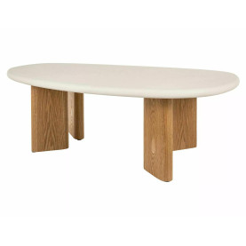 Stolik z mikrocementu z nieregularnym blatem na dębowej podstawie Alpen 130x80cm Signal 2