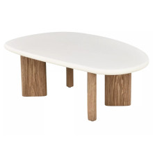 Stolik z mikrocementu z nieregularnym blatem na dębowej podstawie Alpen 130x80cm Signal