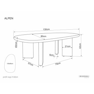Stolik z mikrocementu z nieregularnym blatem na dębowej podstawie Alpen 130x80cm Signal