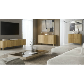 Komoda na nóżkach z frezowanymi szufladami Arango 150x40cm dąb hikora Halmar 2
