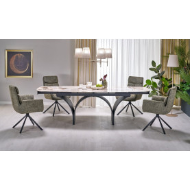 Stół owalny z ceramicznym blatem rozkładany Alter 180-260x90cm beżowy marmur / czarny Halmar