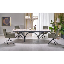 Stół owalny z ceramicznym blatem rozkładany Alter 180-260x90cm beżowy marmur / czarny Halmar