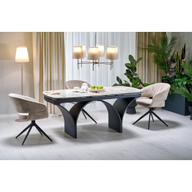 Stół owalny z ceramicznym blatem rozkładany Alter 180-260x90cm beżowy marmur / czarny Halmar 2