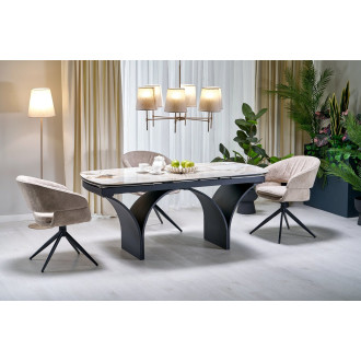 Stół owalny z ceramicznym blatem rozkładany Alter 180-260x90cm beżowy marmur / czarny Halmar