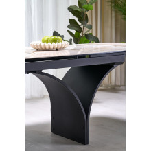 Stół owalny z ceramicznym blatem rozkładany Alter 180-260x90cm beżowy marmur / czarny Halmar