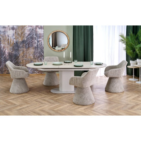 Stół owalny rozkładany na jednej nodze Falone 180-220x90cm jasny trawertyn / kaszmir Halmar