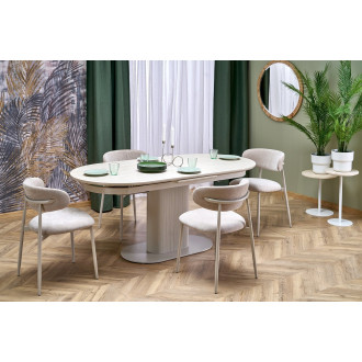 Stół owalny rozkładany na jednej nodze Falone 180-220x90cm jasny trawertyn / kaszmir Halmar