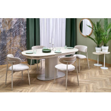 Stół owalny rozkładany na jednej nodze Falone 180-220x90cm jasny trawertyn / kaszmir Halmar