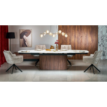 Stół ceramiczny rozkładany na jednej nodze Flavor 200-300x100cm biały marmur / orzech Halmar