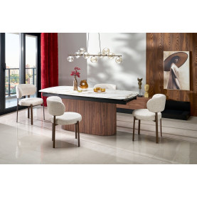 Stół ceramiczny rozkładany na jednej nodze Flavor 200-300x100cm biały marmur / orzech Halmar 2