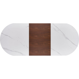 Stół owalny ceramiczny na jednej nodze Gibson 160-220x90cm biały marmur / orzech / złoty  Halmar