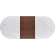 Stół owalny ceramiczny na jednej nodze Gibson 160-220x90cm biały marmur / orzech / złoty  Halmar