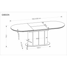 Stół owalny ceramiczny na jednej nodze Gibson 160-220x90cm biały marmur / orzech / złoty  Halmar