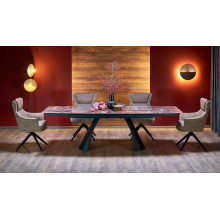 Stół rozkładany Marvin 180-260x95cm bordowy marmur / czarny Halmar