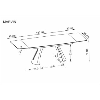 Stół rozkładany Marvin 180-260x95cm bordowy marmur / czarny Halmar