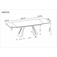 Stół rozkładany Marvin 180-260x95cm bordowy marmur / czarny Halmar