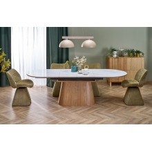 Stół rozkładany na jednej nodze Sirius 160-240x90cm biały marmur / drewno Halmar
