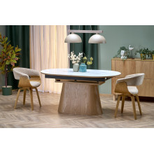 Stół rozkładany na jednej nodze Sirius 160-240x90cm biały marmur / drewno Halmar