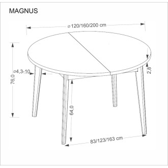 Stół fornirowany okrągły z funkcją rozkładania Magnus 120-200cm dąb naturalny Halmar