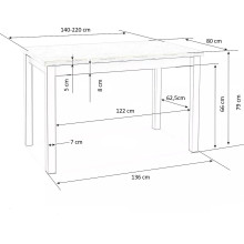 Stół prostokątny rozkładany Tiago 140-220x80cm dąb hikora / kaszmir Halmar