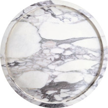 Stolik okrągły taca na na ryflowanej nodze Amaretto 60cm biały marmur Halmar