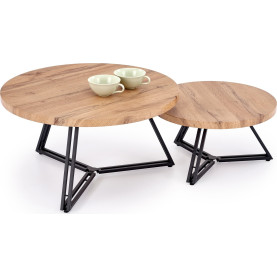 Zestaw stolików okrągłych Anger 75cm 55cm dąb złoty / czarn Halmar