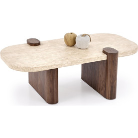 Stolik kawowy owalny Canoa 120x70cm trawertyn / orzech Halmar