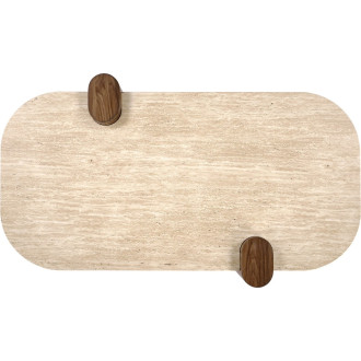 Stolik kawowy owalny Canoa 120x70cm trawertyn / orzech Halmar