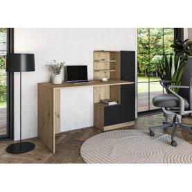 Biurko z regałem i szafkami Hobas 150cm dąb artisan / czarny Halmar 2