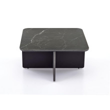 Stolik Kawowy Vicker z 4 Pufami 70x70 - Czarny Marmur | Halmar