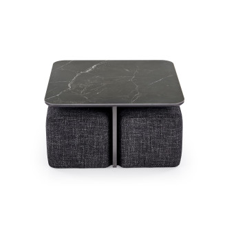 Stolik Kawowy Vicker z 4 Pufami 70x70 - Czarny Marmur | Halmar